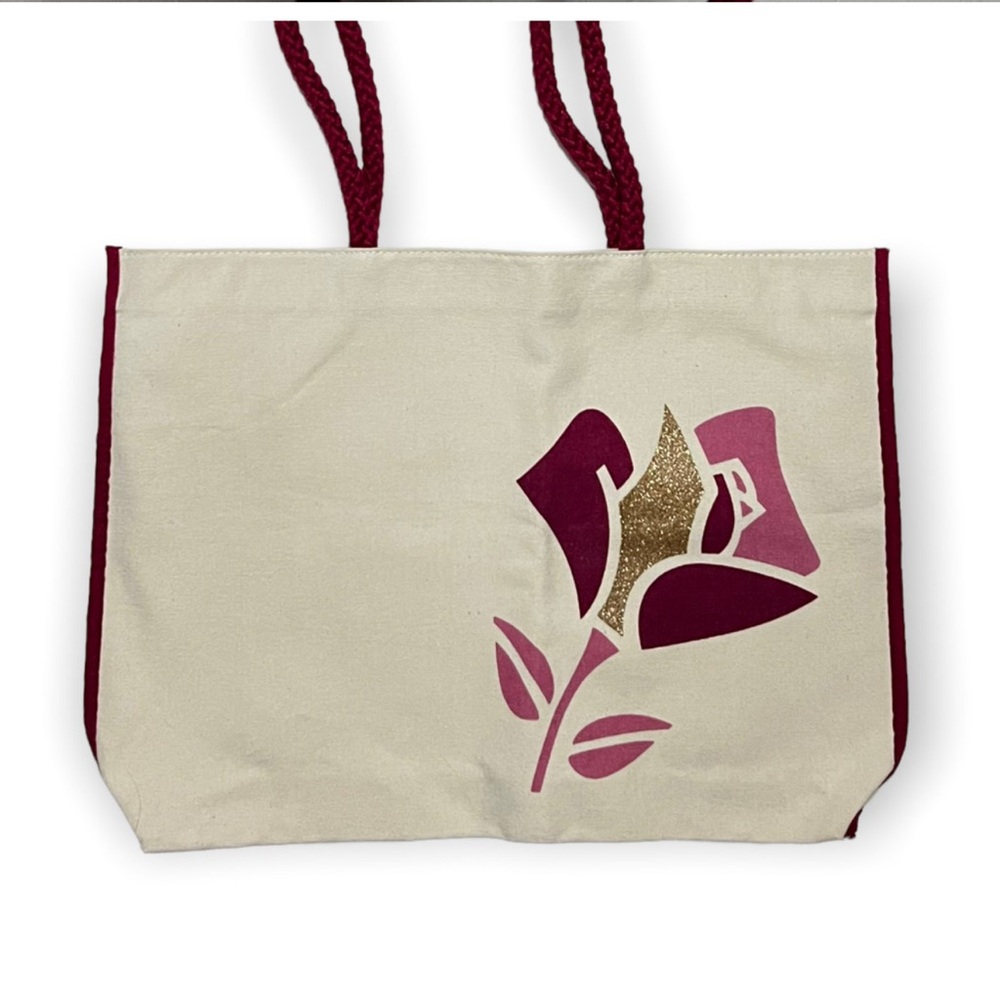 Lancome Paris Off-White & Pink Canvas Tote Bag with Gold & Pink Rose Logo - NEW! - Picture 2 of 13